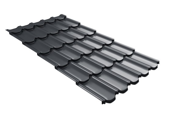 Металлочерепица квинта плюс с 3D резом 0,5 Satin RAL 7024 мокрый асфальт купить в Евпатории