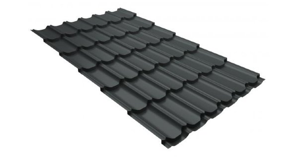 Металлочерепица квинта плюс 0,5 GreenCoat Pural RR 23 темно-серый (RAL 7024 мокрый асфальт) купить в Евпатории
